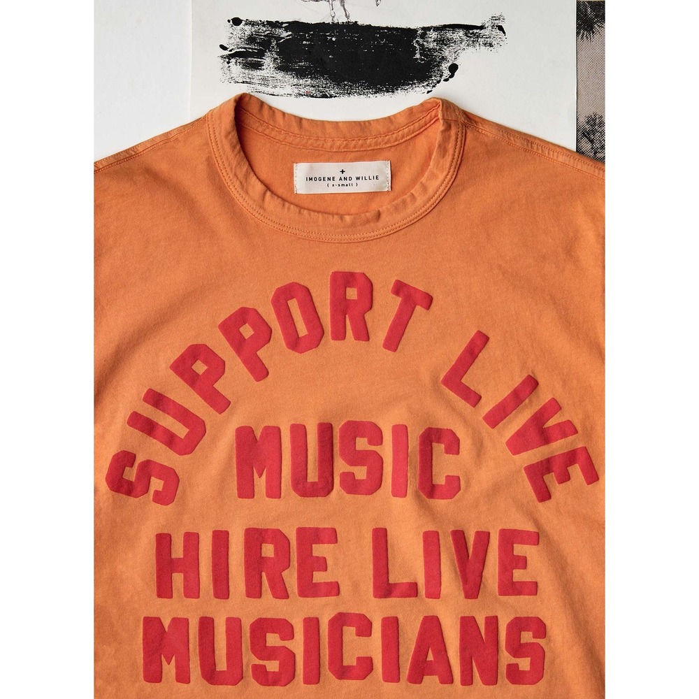 Imogene and Willie Support Live Music Hire Live Musicians Tee Orange XS Country